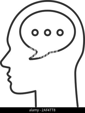 Human head with speech bubble linear icon. Thinking. Thin line illustration. Internal dialogue. Communication. Contour symbol. Vector isolated outline Stock Vector