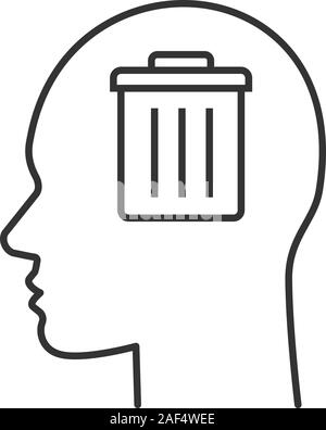 Trash can inside human head linear icon. Delete profile. Thin line illustration. Mess in head. Contour symbol. Vector isolated outline drawing Stock Vector