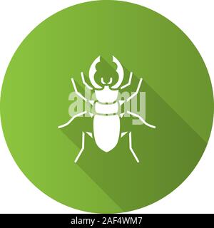 Stag beetle flat design long shadow glyph icon. Bug. Lucanus cervus. Vector silhouette illustration Stock Vector