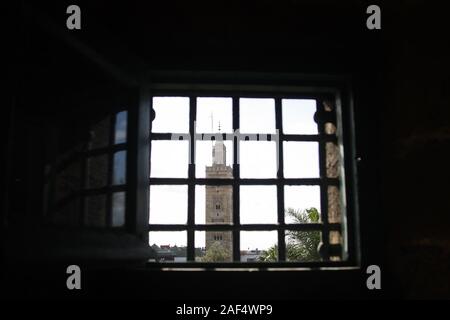 View of a minaret in the Habous Quarter (New Medina), Casablanca, Morocco Stock Photo