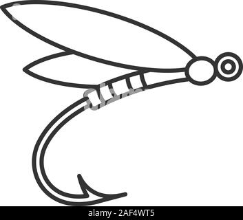 Fly fishing linear icon. Thin line illustration. Fisherman. Man