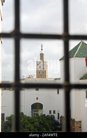 View of a minaret in the Habous Quarter (New Medina), Casablanca, Morocco Stock Photo