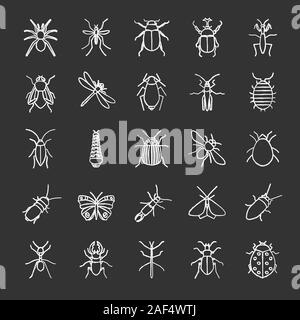 Insects chalk icons set. Mantis, cockroach, woodlice, mite. Isolated ...