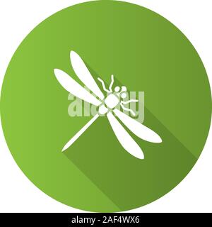 Dragonfly flat design long shadow glyph icons set. Insect. Vector silhouette illustration Stock Vector