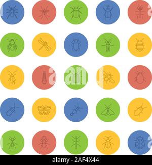 Insects linear icons set. Bugs. Entomologist collection. Butterfly, earwig, stag bug, phasmid, moth, ant, mantis, spider. Thin line outline symbols on Stock Vector