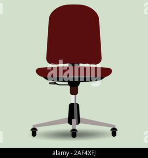 Red office chair vector illustration. Furniture with rolls and all equipment tor it. Object isolated on background with shadow. Use for office interio Stock Vector