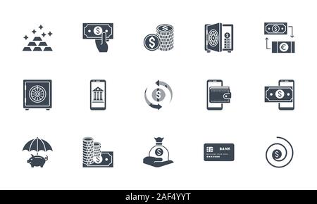 Banking icons set. Related vector glyph icons. Stock Vector