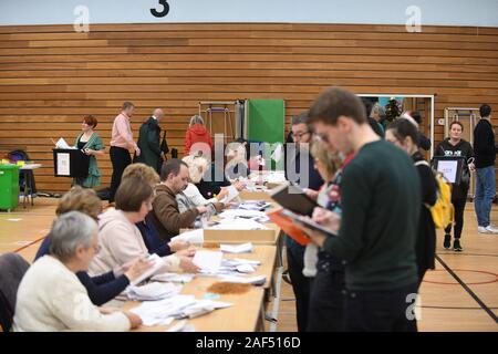 Swansea, Wales, UK. Thursday, 12th December 2019 Votes are counted in Swansea, South Wales after polls close in the 2019 UK General election. Staff will process votes from Swansea East, Swansea West and the very closely fought Gower. Credit: Robert Melen/Alamy Live News Stock Photo