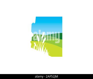 arizona map with valley hill plants landscape logo Stock Vector