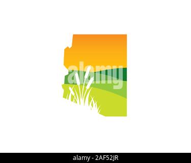 arizona map with valley hill plants landscape logo Stock Vector