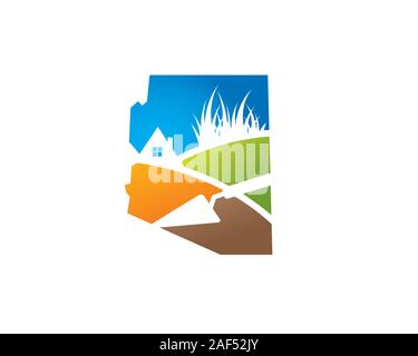 arizona map with valley plant house and trowel Stock Vector