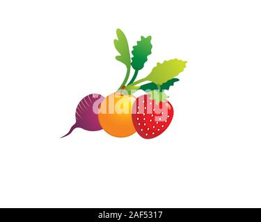 beets orange strawberry fresh fruits on farmer market Stock Vector