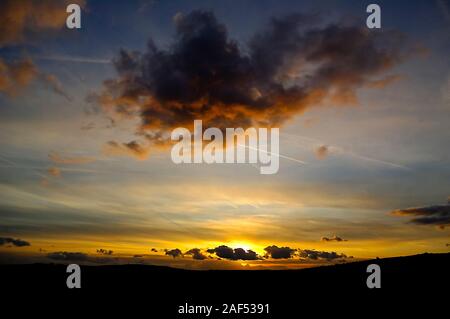 Sunset sky on the Longshaw Estate near Grindleford Stock Photo