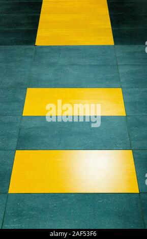Abstract floor geometry in Yellow and Blue Gray - ceramic ground tiles design Stock Photo