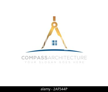 compass architecture house with windows as initial letter A Stock Vector