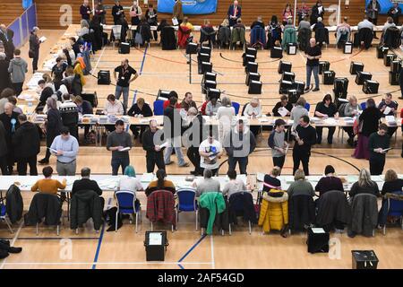Swansea, Wales, UK. Thursday, 12th December 2019 Votes are counted in Swansea, South Wales after polls close in the 2019 UK General election. Staff will process votes from Swansea East, Swansea West and the very closely fought Gower. Credit : Robert Melen/Alamy Live News. Stock Photo