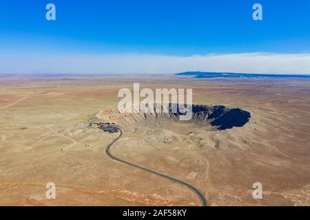 Aerial view of the Meteor Crater Natural Landmark at Arizona Stock Photo