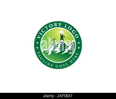 two people on top mountain logo Stock Vector