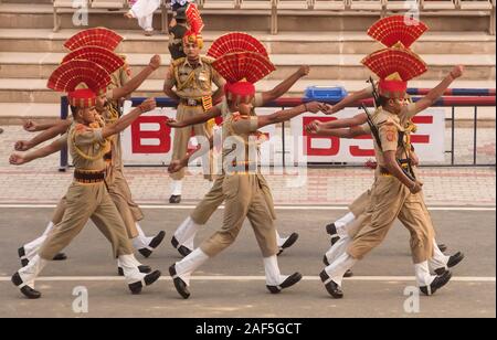 Indian soldiers at Wagah border ceremony Stock Photo