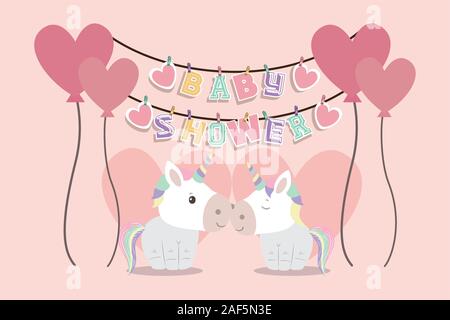 Baby shower invitation with unicorns cartoons vector design Stock Vector