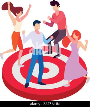 group of people celebrating and target shooting vector illustration design Stock Vector