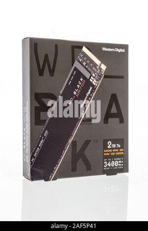 Winneconne, WI - 10 November 2019: A  package of Western Digital NVMe ssd on an isolated background Stock Photo