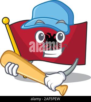 Cool flag albania Scroll cartoon character design with baseball. Vector illustration Stock Vector