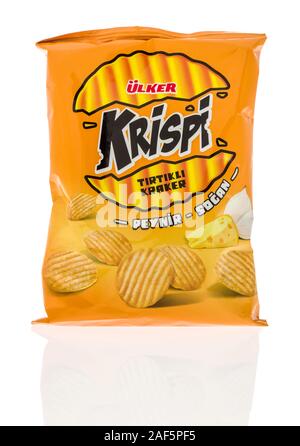 Winneconne, WI - 16 November 2019: A  package of Ulker krispi chips on an isolated background Stock Photo