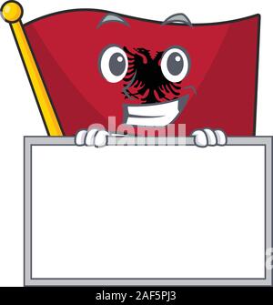 Flag albania Scroll cartoon character style grinning with board. Vector illustration Stock Vector