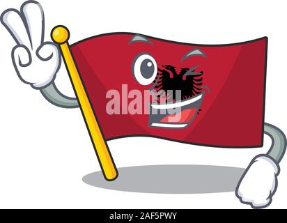 Funny flag albania Scroll cartoon Character with two fingers. Vector illustration Stock Vector