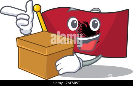 Flag albania Scroll cartoon character bringing a box. Vector illustration Stock Vector