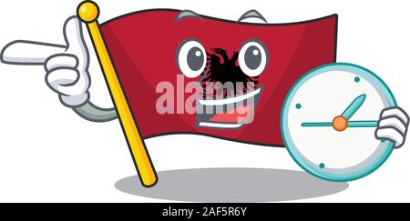 smiling flag albania Scroll cartoon character style with clock. Vector illustration Stock Vector