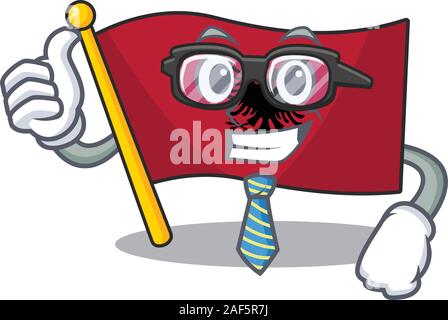 Cool Businessman flag albania Scroll cartoon character with glasses. Vector illustration Stock Vector
