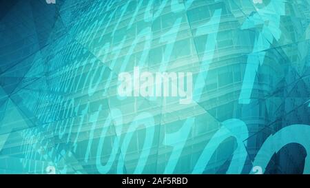 Random numbers zero one displaced by office building, cyber attack or artificial intelligence concept Stock Photo