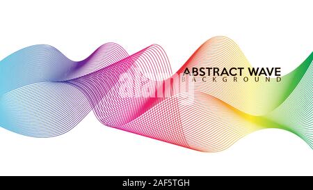 Abstract Rainbow Wave Line Background Design, Spectrum Audio, Bend Tape Ribbon, White Green Yellow Orange Red Pink Purple Violet Blue Gradation EPS 10 Stock Vector