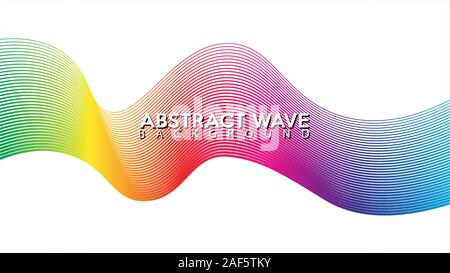 Abstract Rainbow Wave Line Background Design, Spectrum Audio, Bend Tape Ribbon, White Green Yellow Orange Red Pink Purple Violet Blue Gradation EPS 10 Stock Vector