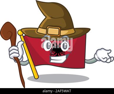 Happy Witch flag albania Scroll cartoon character design. Vector illustration Stock Vector