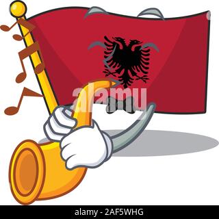 Flag albania Scroll cartoon character design performance with trumpet. Vector illustration Stock Vector