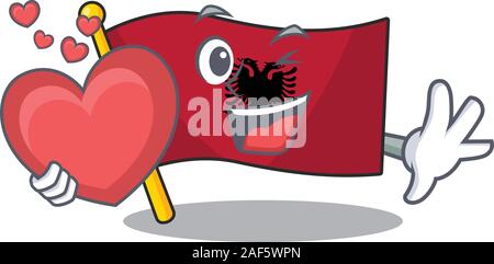 Funny Face flag albania Scroll cartoon character With heart. Vector illustration Stock Vector
