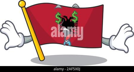 Flag albania Scroll with Money eye cartoon character style. Vector illustration Stock Vector
