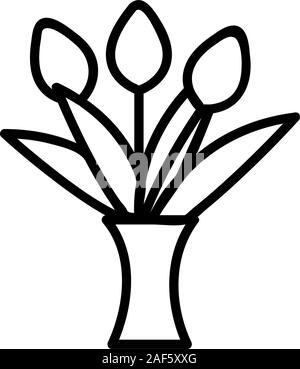 silhouette Tulips In Vase Isolated On White Background Vector Stock ...