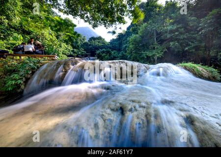 Thuong hamlet, Thach Thanh commune, Thanh Hoa province, Vietnam - September 30, 2019: see beautiful pictures of May Waterfall, this waterfall has nine Stock Photo