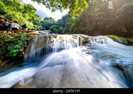 Thuong hamlet, Thach Thanh commune, Thanh Hoa province, Vietnam - September 30, 2019: see beautiful pictures of May Waterfall, this waterfall has nine Stock Photo