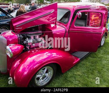 A restored and modified 1937 Plymouth Delivery Van in the Moab April Action Car Show in Moab, Utah. Stock Photo