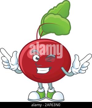 Funny red beet greens cartoon character style with Wink eye Stock Vector