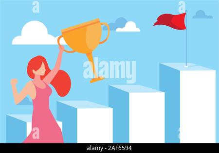 Businesswoman climbing up stairway to the top. Leadership concept ...