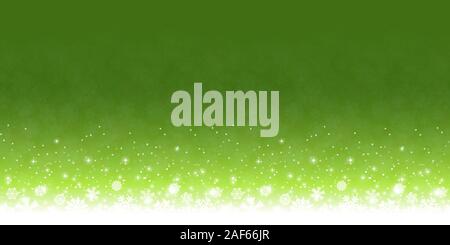 snow flakes on bottom side, abstract fall of snow and green colored background Stock Vector