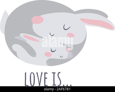 Vector love logo with two cute rabbits Stock Vector