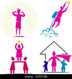 Woman power logo vector illustration icon symbol Set Stock Vector