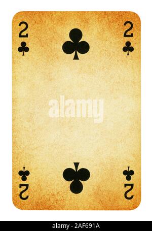 Two of Clubs Vintage playing card - isolated on white (clipping path included) Stock Photo